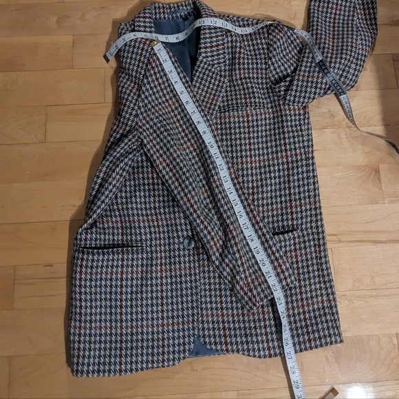 Vintage Harrinbone Houndstooth brown blazer jacket large @A9 - Picture 2 of 12
